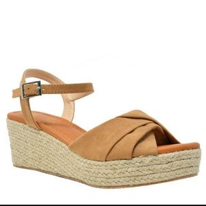 Women's OpenToe Tan Suede Espadrille Wedge
